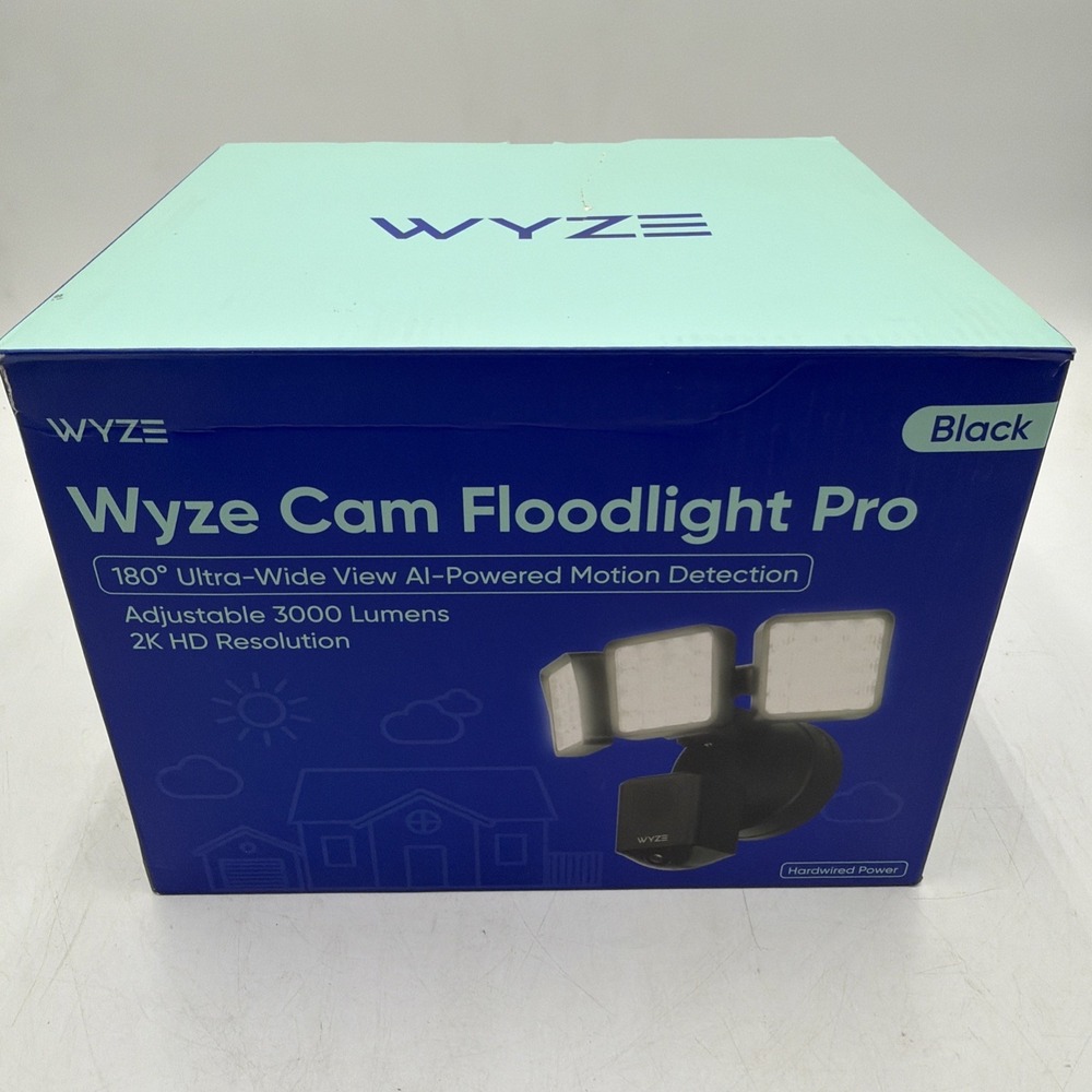 Wyze Cam Floodlight Pro BLACK 3000 Lumen LEDs 180° Wide View 2K HD Outdoor READ